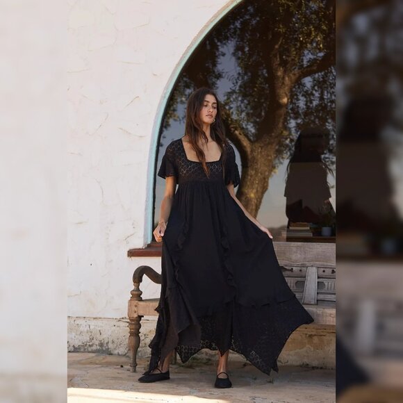 Free People Bring The Romance Midi Dress L 10 Women Blue Cotton Sheer NEW 45089 - Picture 1 of 6